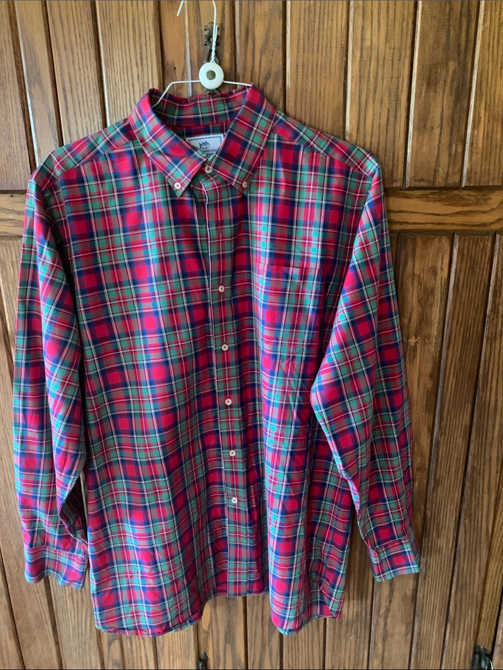 Southern Tide Red and Green Plaid Button-Down Shirt 97% Cotton 3 % spandex SizeL